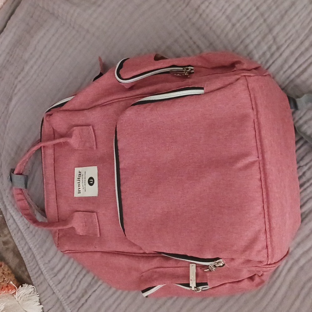 INSULATED DIAPER BAG BACKPACK PINK AND GREY